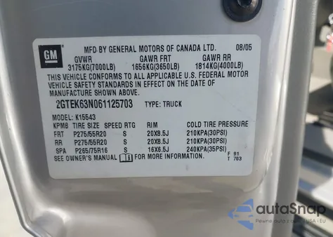 2006 GMC Sierra 1500 Denali z USA, uszkodzony, nr VIN 2GTEK63N061125703
